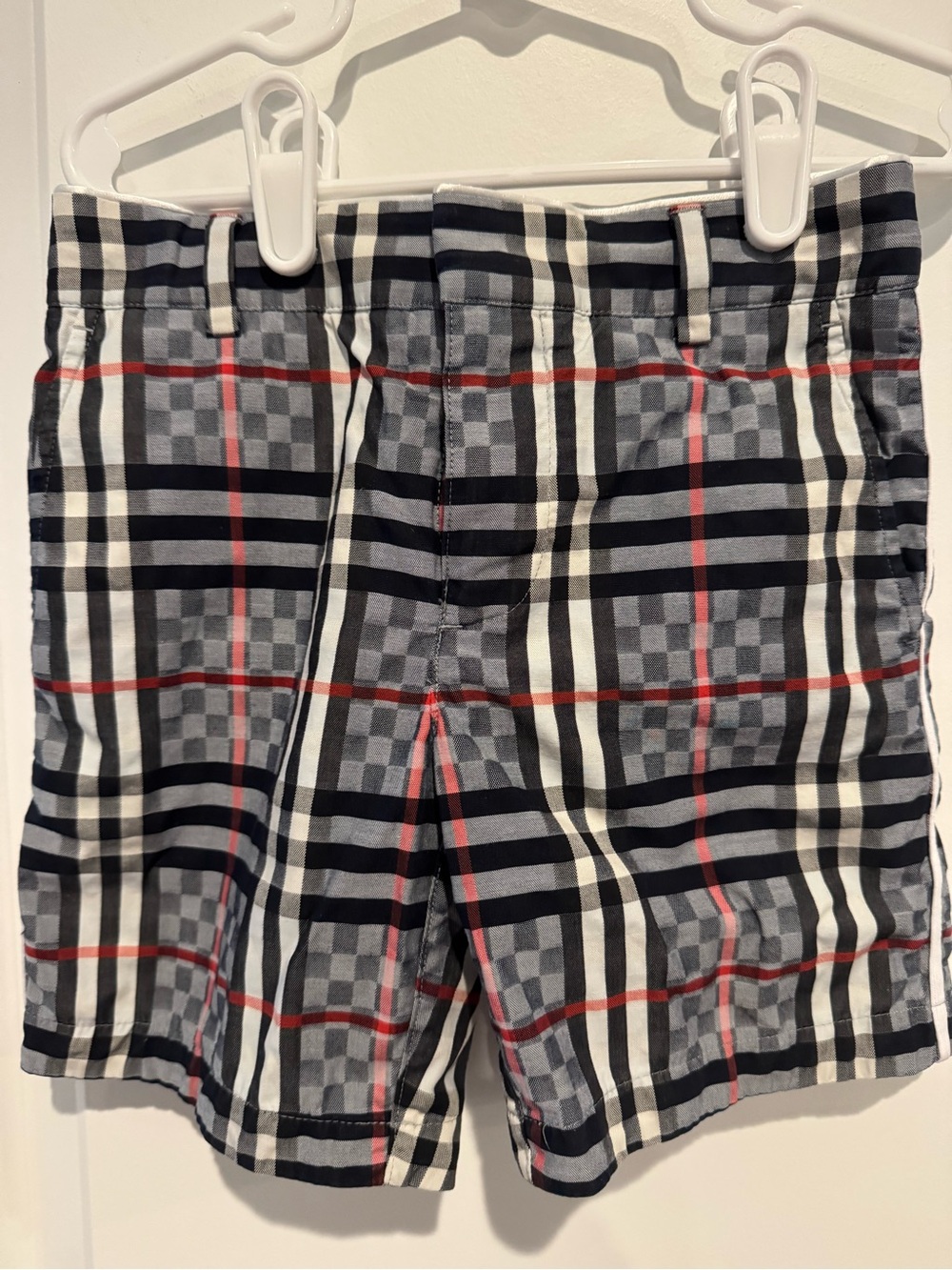 Burberry Plaid Kids Shorts in Black, Gray, White & Red